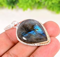 Handmade Silver Plated Brass Pear Shaped Labradorite Necklace for Women
